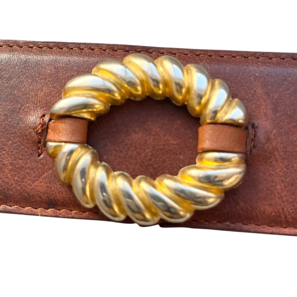 Brown Leather Statement Belt Vintage Twisted Rope Buckle Wide Waist Size S - Picture 8 of 15